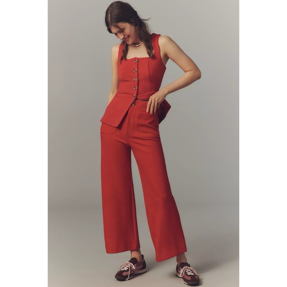 NWT Anthropologie The Colette Knit Crop Wide-Leg Pants Red 29 - Picture 10 of 10
